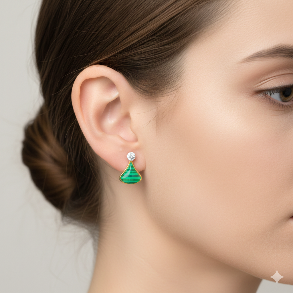 18K Gold Green Tear Drop Earrings - 18k Gold Earrings - Embellish Gold