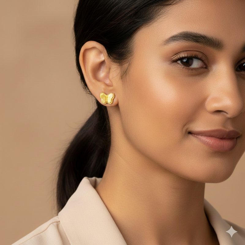 18K Real Gold Butterfly Field Earrings - 18k Gold Earrings - Embellish Gold