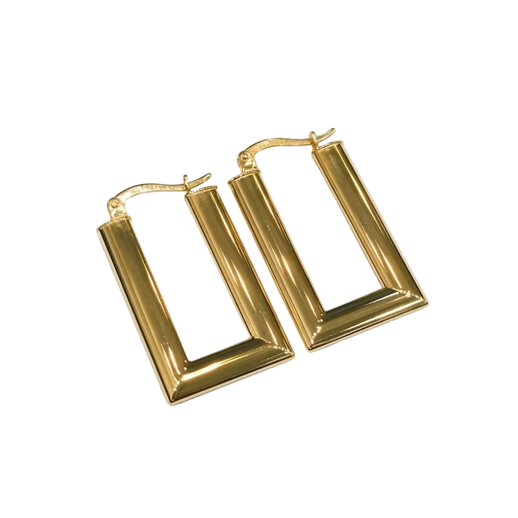 18k Gold Long Cube Loop Earrings - 18k Gold Earrings - Embellish Gold Jewelry & Diamond