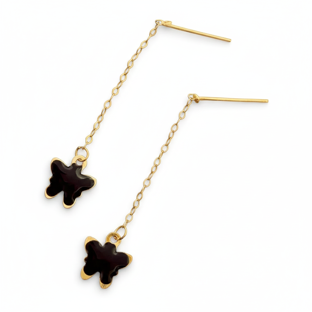 18k Butterfly black dangling earrings - 18k Gold Earrings - Embellish Gold