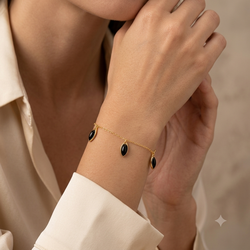 18K Real Gold Black Droplet Bracelet - Gold Bracelets - Embellish Gold