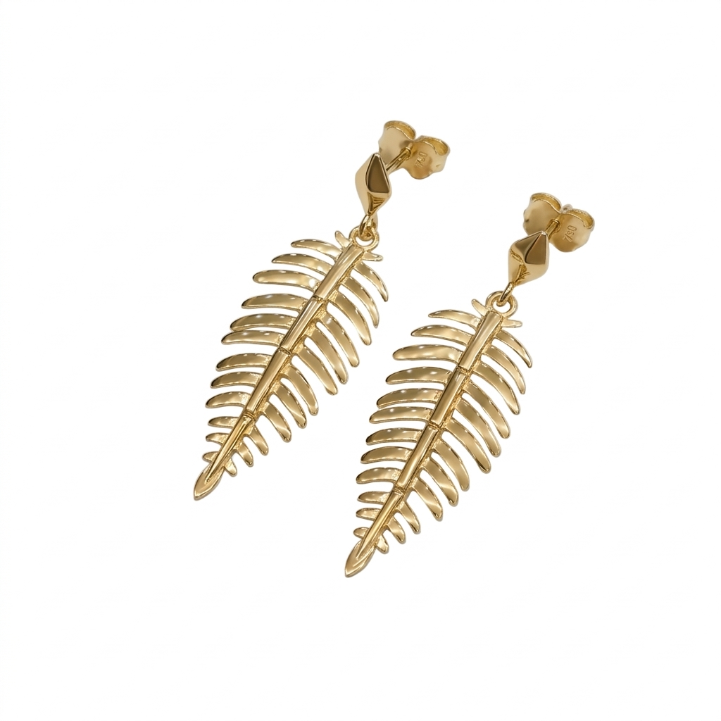 18k Gold Leaf Hanging Earrings - 18k Gold Earrings - Embellish Gold Jewelry & Diamond