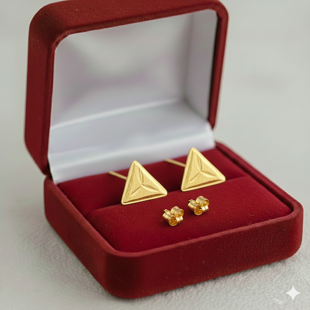 18K Real Gold Triangle Flower Earrings - 18k Gold Earrings - Embellish Gold