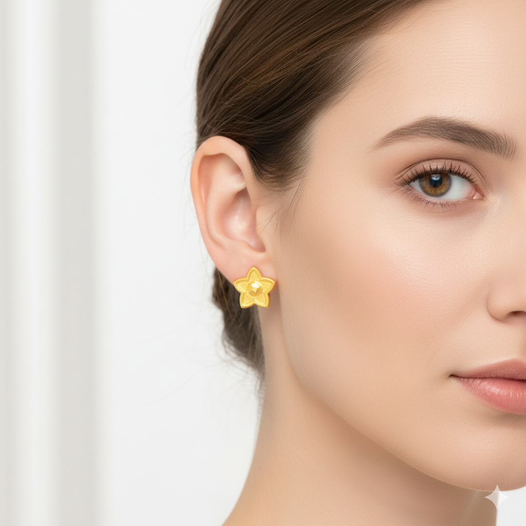 18K Real Gold  Star Dot Earrings