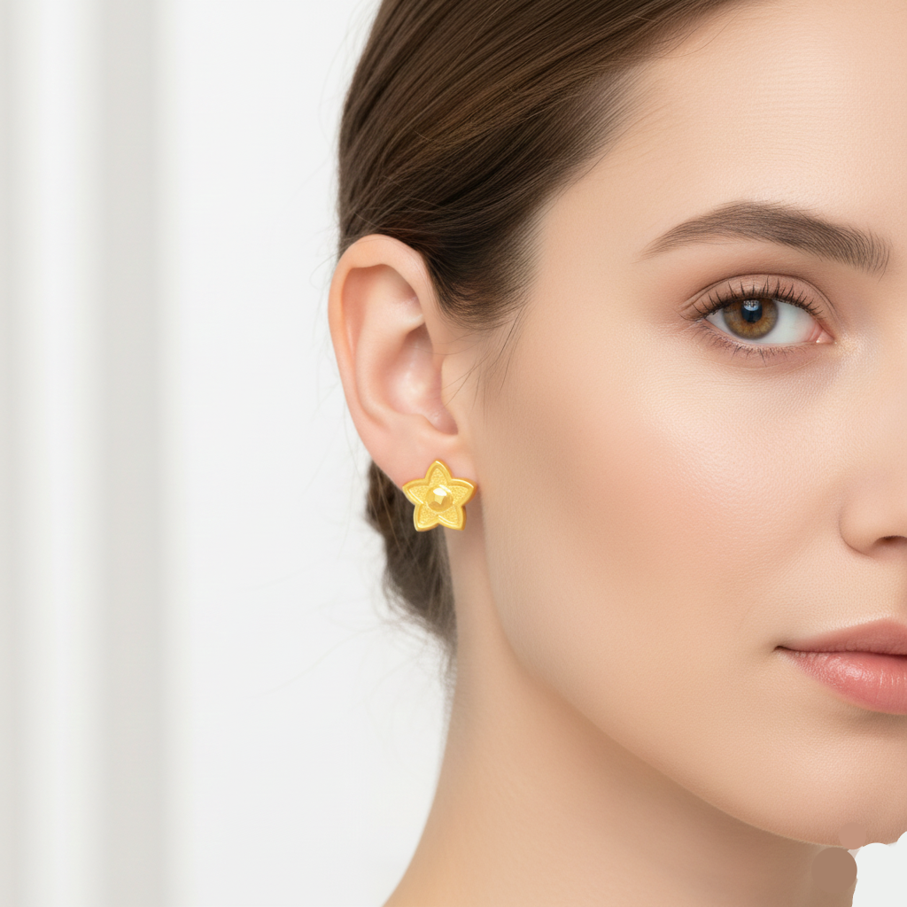 18K Real Gold  Star Dot Earrings - 18k Gold Earrings - Embellish Gold