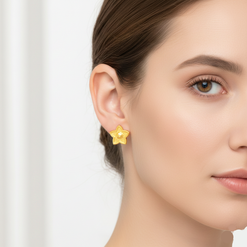 18K Real Gold  Star Dot Earrings - 18k Gold Earrings - Embellish Gold