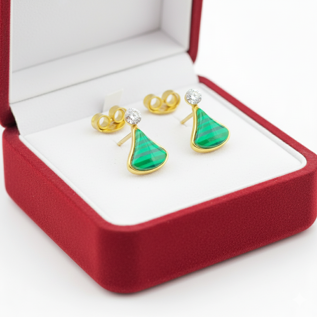18K Gold Green Tear Drop Earrings - 18k Gold Earrings - Embellish Gold
