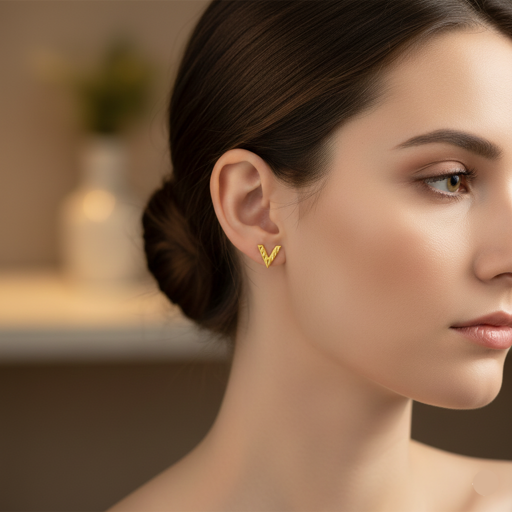 18k Gold V Screw Earrings - 18k Gold Earrings - Embellish Gold