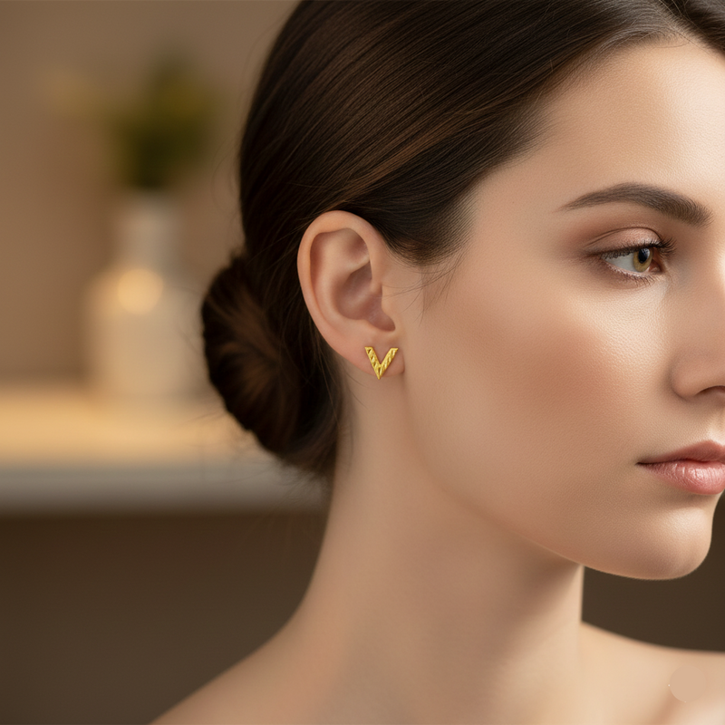18k Gold V Screw Earrings - 18k Gold Earrings - Embellish Gold