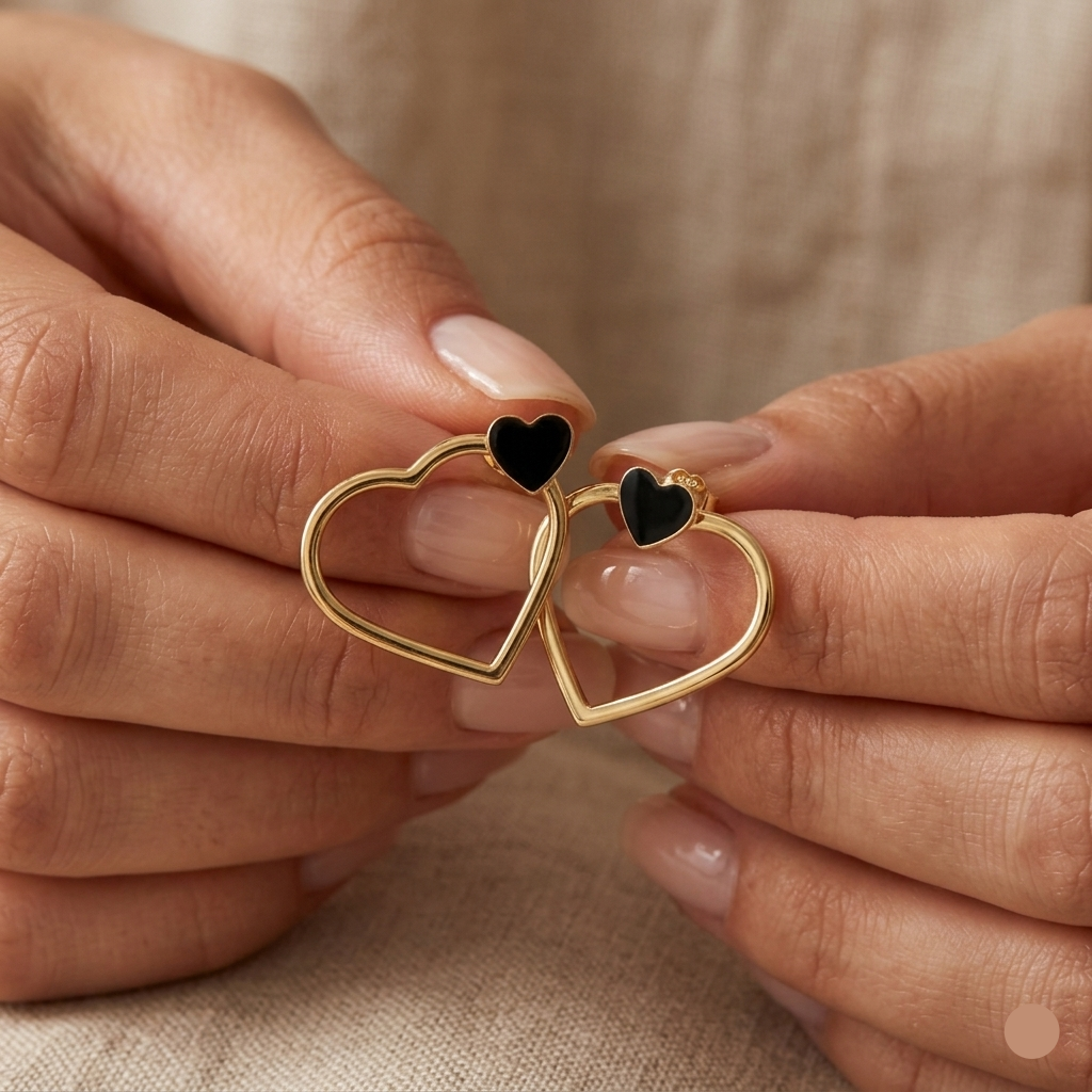 18k Gold Heart to Heart Hanging Earrings - 18k Gold Earrings - Embellish Gold Jewelry & Diamond