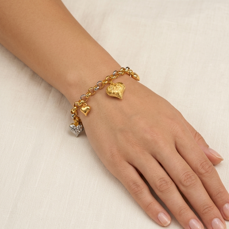 18k Gold 5 Heart Matte Bracelet - Gold Bracelets - Embellish Gold Jewelry & Diamond