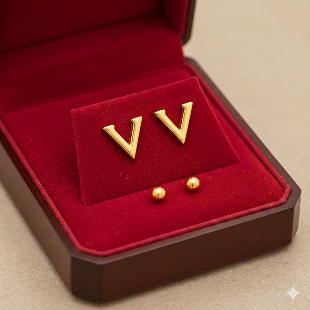 18K Real Gold V Earrings