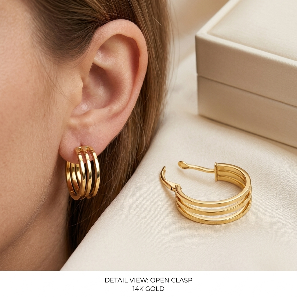 18k Gold 3 Lines Loop Earrings
