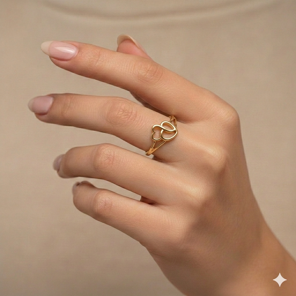 18k Gold Sexy Double Heart Ring