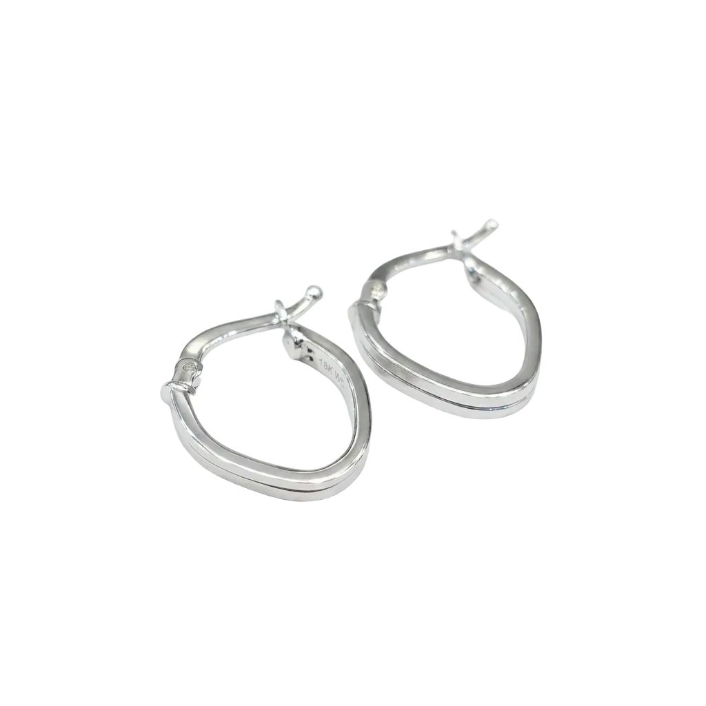 Pair of silver hoop earrings on a white background