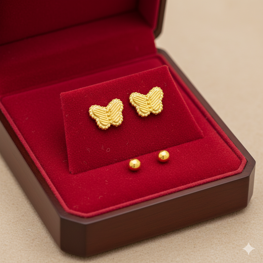 18K Real Gold Butterfly Field Earrings - 18k Gold Earrings - Embellish Gold