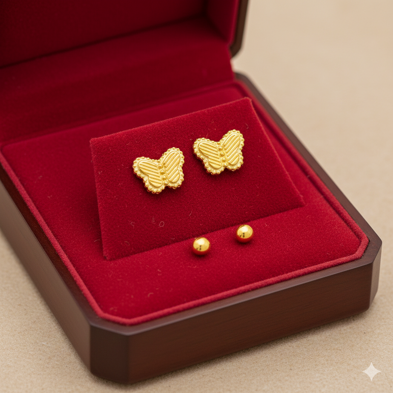 18K Real Gold Butterfly Field Earrings - 18k Gold Earrings - Embellish Gold