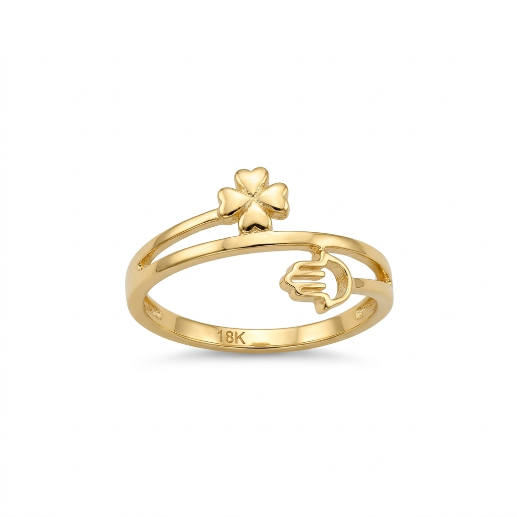 18k Gold Clover Hamsa Ring - ad collection - Embellish Gold Jewelry & Diamond