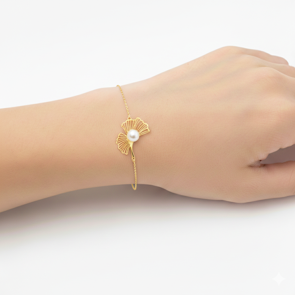 18K Real Gold Pearl Flower Bracelets