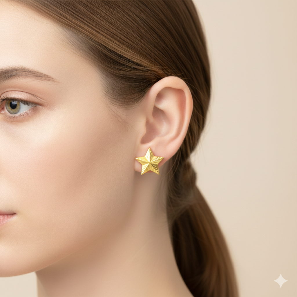 18K Real Gold Super Star Earrings