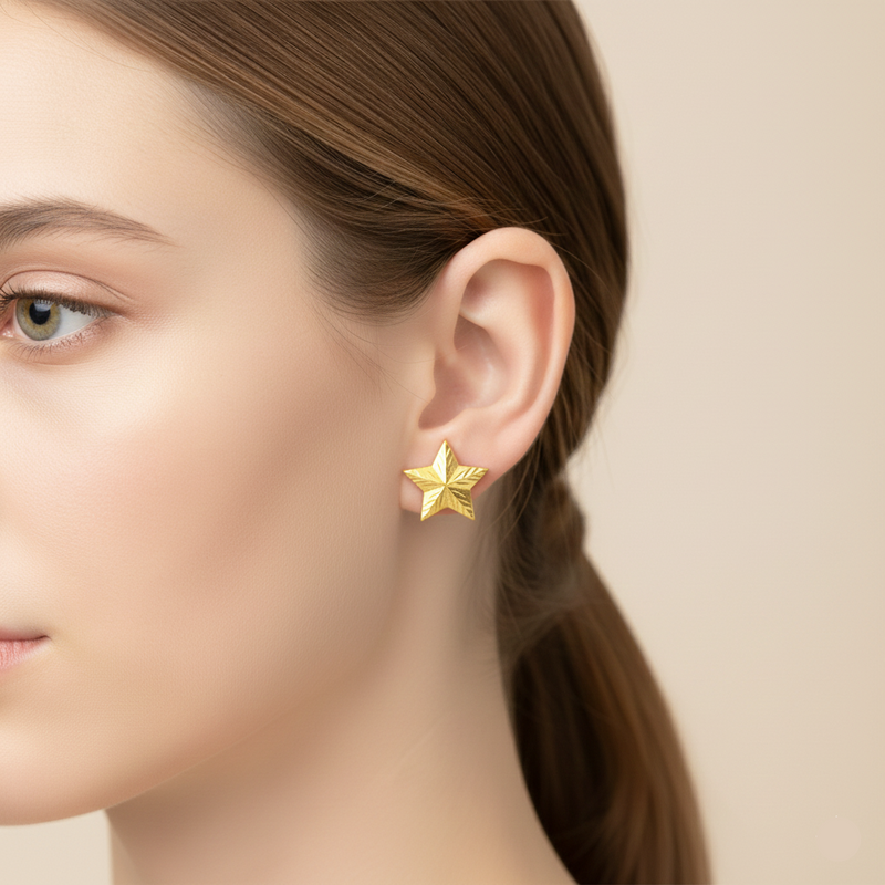 18K Real Gold Super Star Earrings - 18k Gold Earrings - Embellish Gold