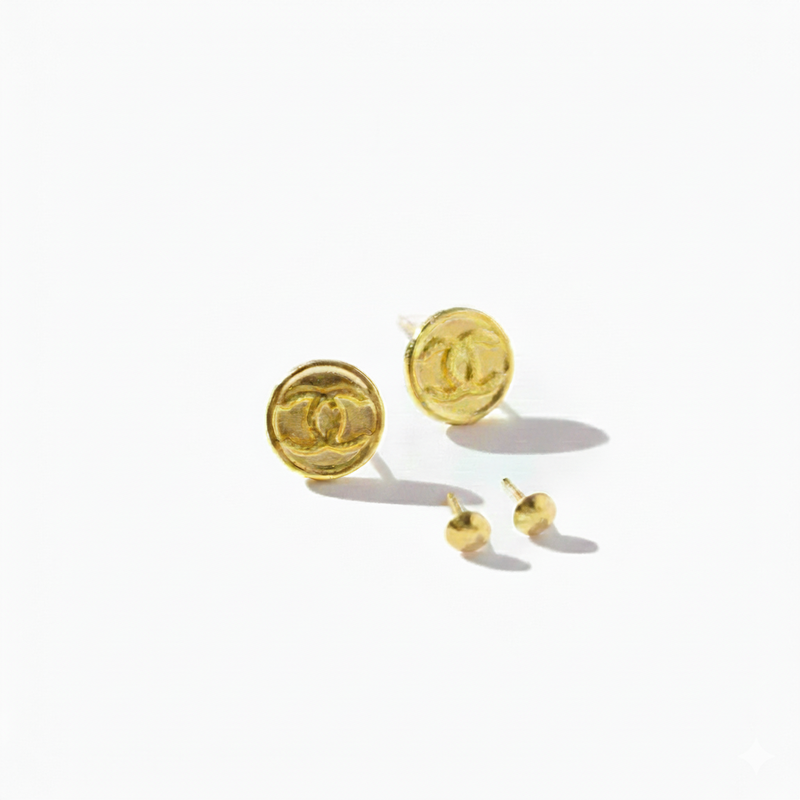 18K Real Gold CC Earrings - 18k Gold Earrings - Embellish Gold