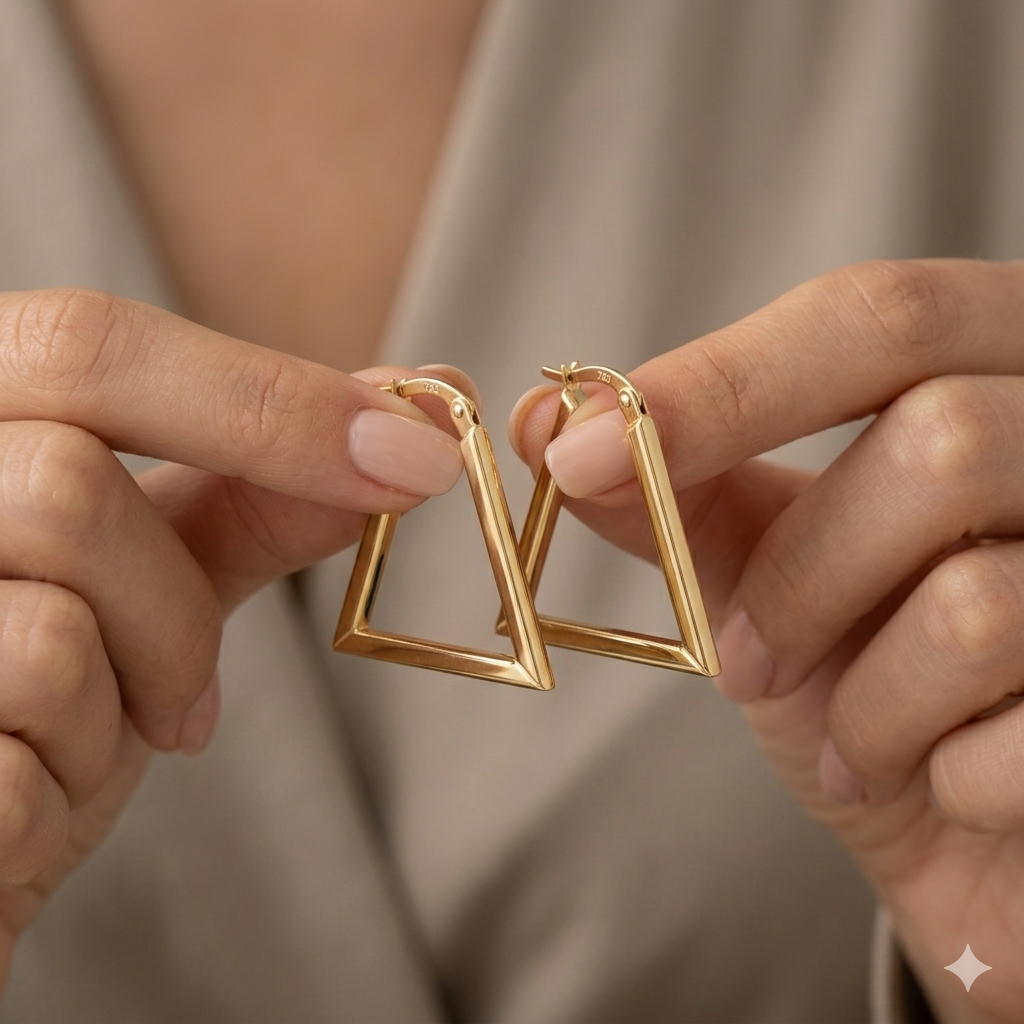 18k Gold 4 Sided Loop Earrings