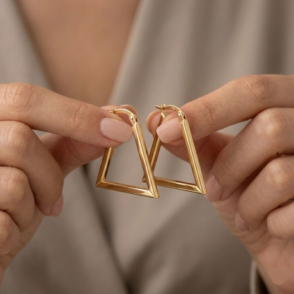 18k Gold 4 Sided Loop Earrings - 18k Gold Earrings - Embellish Gold Jewelry & Diamond