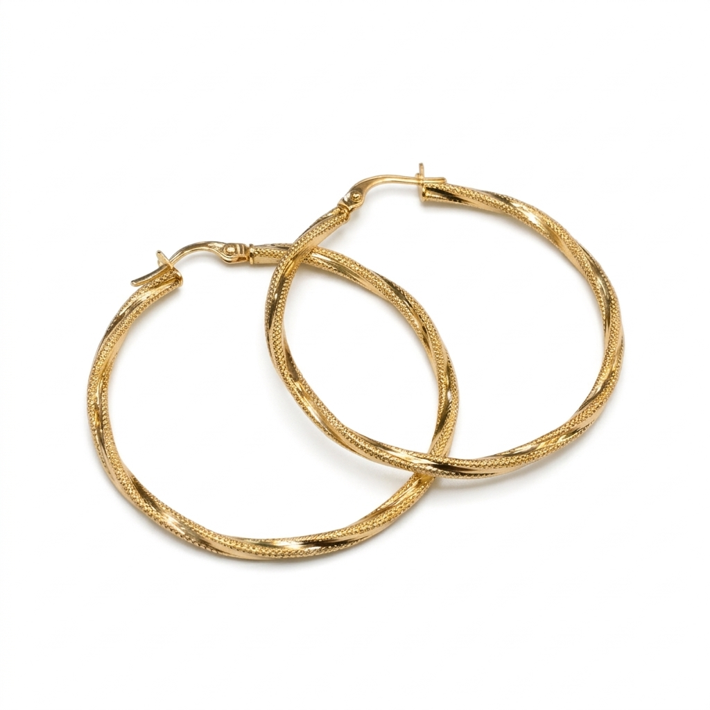 18k Gold Twisted Loop Earrings - 18k Gold Earrings - Embellish Gold Jewelry & Diamond