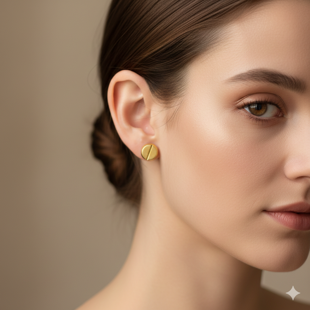 18k Gold Button Screw Earrings