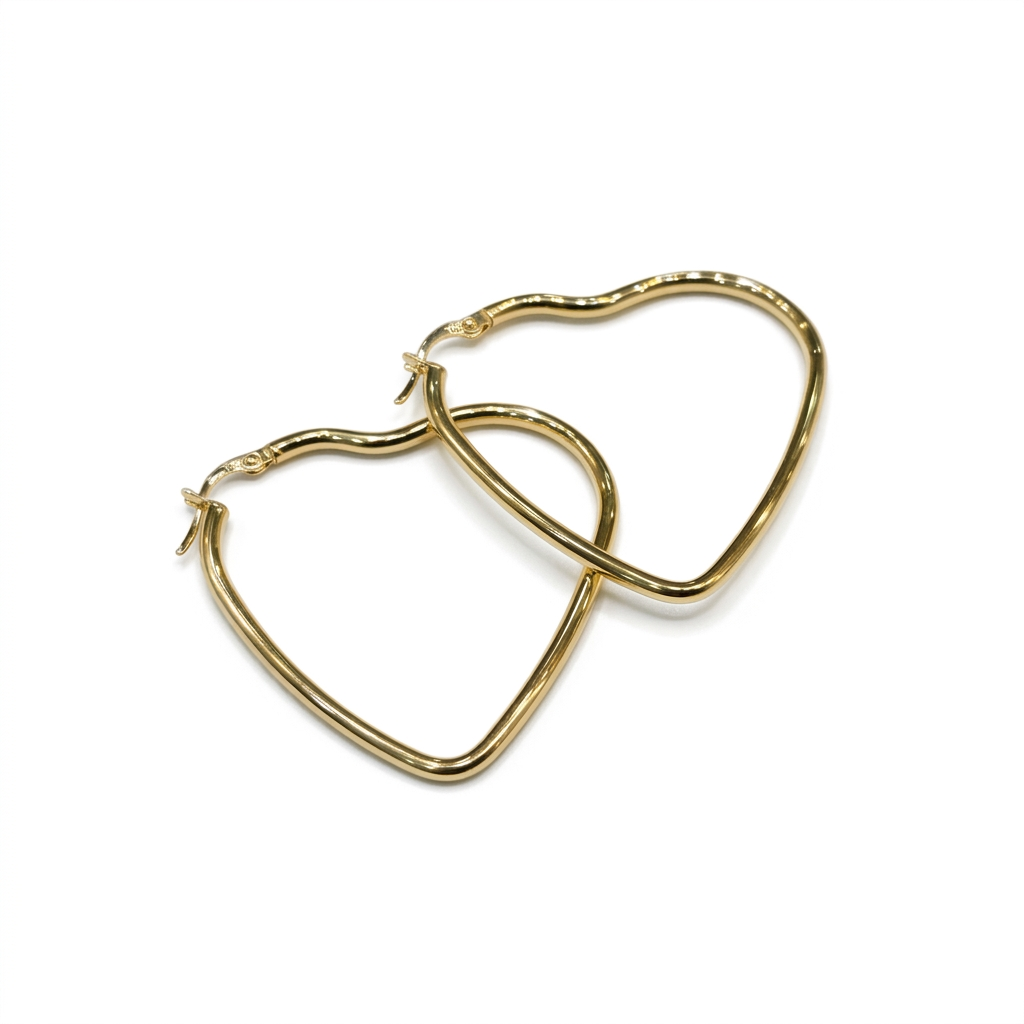 18k Gold Heart Loop Earrings - 18k Gold Earrings - Embellish Gold Jewelry & Diamond