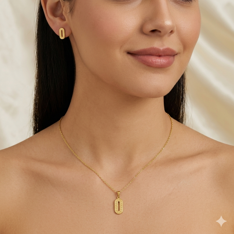 18K Real Gold Clip Style Necklace And Earring Set - Jewelry Set - Embellish Gold