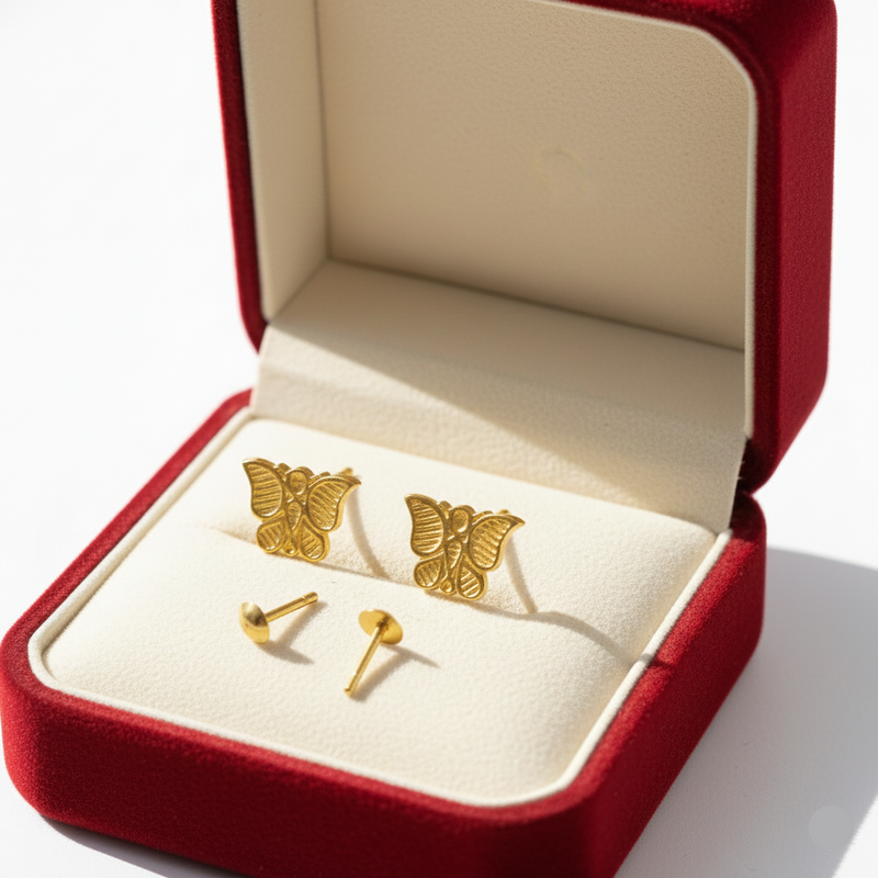 18K Real Gold Butterfly Earrings - 18k Gold Earrings - Embellish Gold