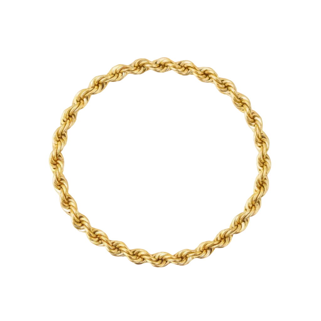 Gold rope chain bracelet on a white background