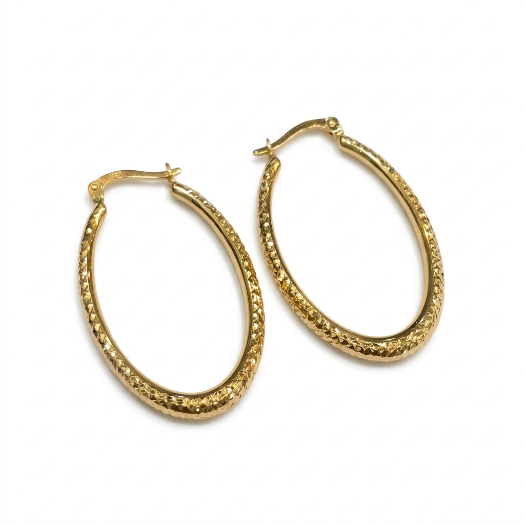 18k Gold Oval Snake Skin Loop Earrings - 18k Gold Earrings - Embellish Gold Jewelry & Diamond