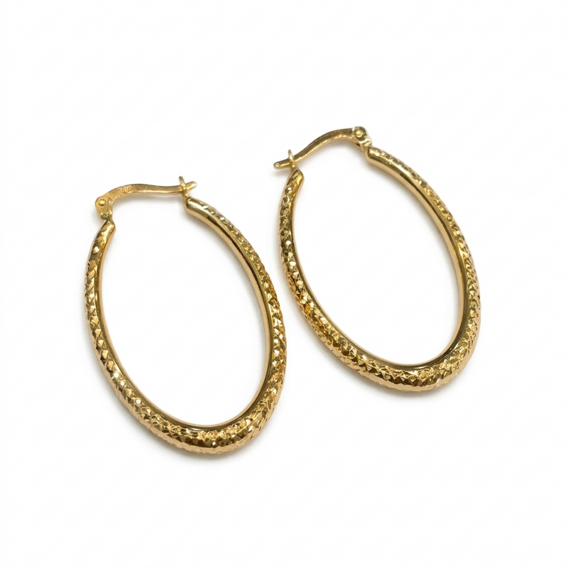 18k Gold Oval Snake Skin Loop Earrings - 18k Gold Earrings - Embellish Gold Jewelry & Diamond