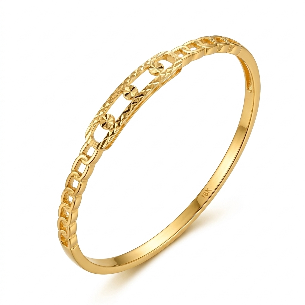 18k Gold Cuban Inspired Bangle - 18k Gold Bangle - Embellish Gold Jewelry & Diamond