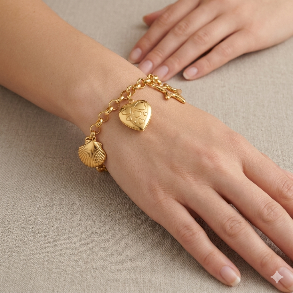 18k Gold 3 Design Rolo Bracelet - ad collection - Embellish Gold Jewelry & Diamond