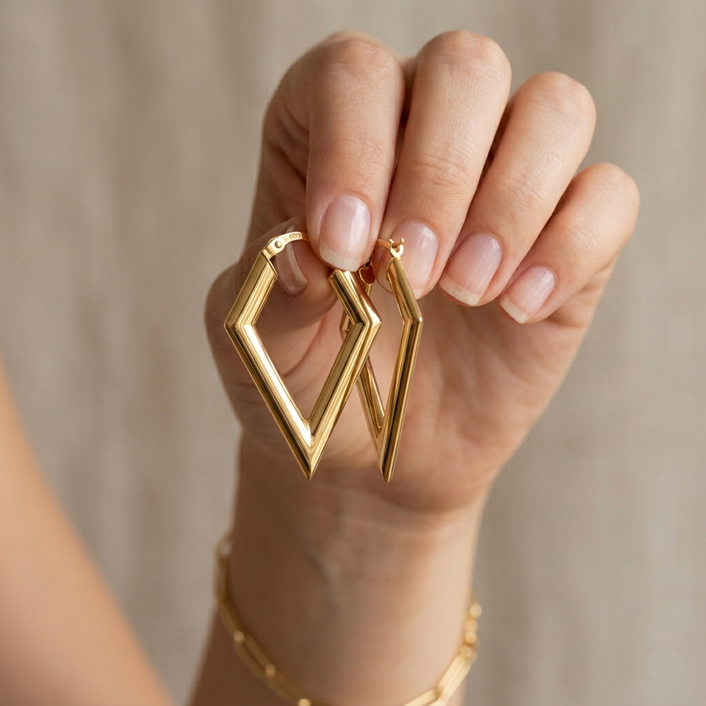 18k Gold Arrow Inspired Loop Earrings - 18k Gold Earrings - Embellish Gold Jewelry & Diamond