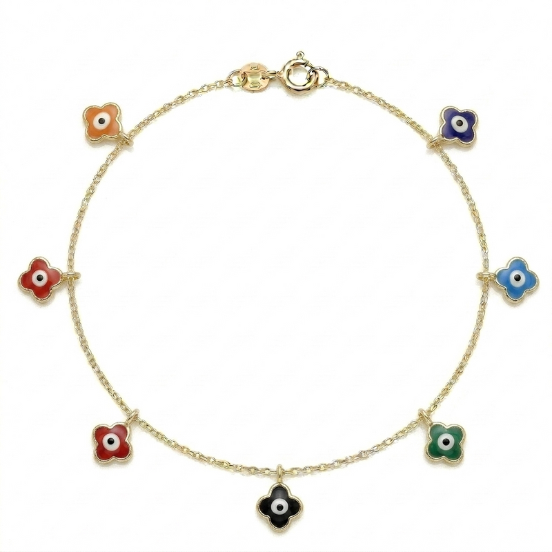 18k Gold 5 Colored Evil Eye Anklet - ad collection - Embellish Gold Jewelry & Diamond