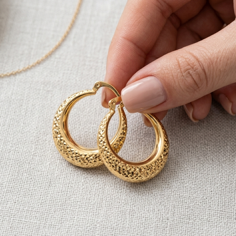 18k Gold Flat Snake Skin Loop Earrings - 18k Gold Earrings - Embellish Gold Jewelry & Diamond