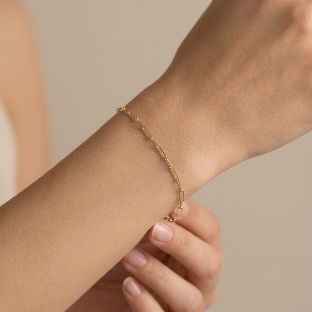 18k Gold Real Paperclip Bracelet - 18k Gold Bracelet - Embellish Gold Jewelry & Diamond