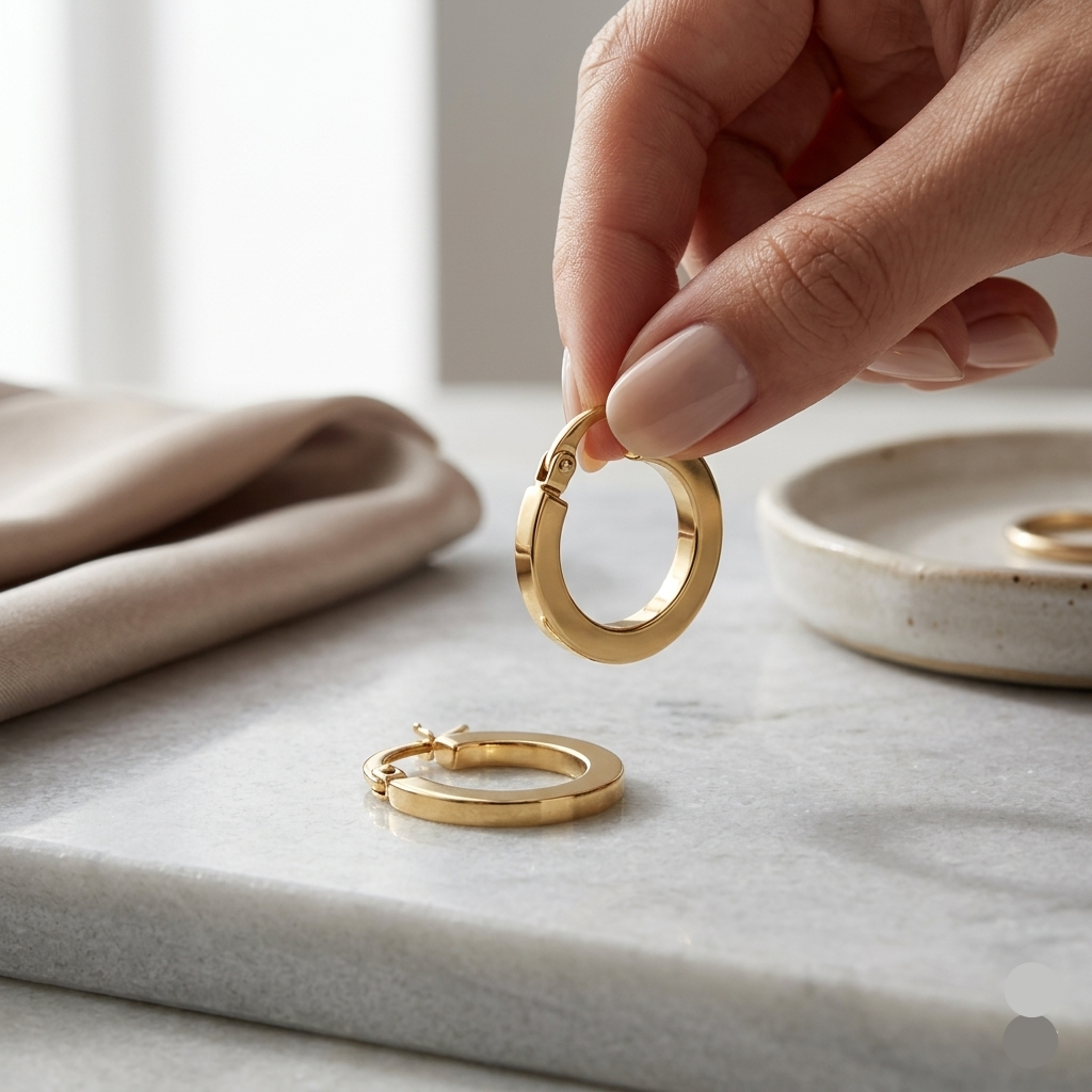 18k Gold Shiny Flat Loop Earrings - 18k Gold Earrings - Embellish Gold Jewelry & Diamond