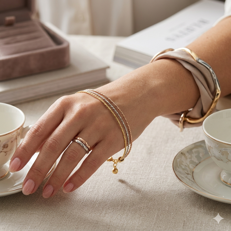 18k Gold 3 String Colored Bangle - 18k Gold Bangle - Embellish Gold Jewelry & Diamond
