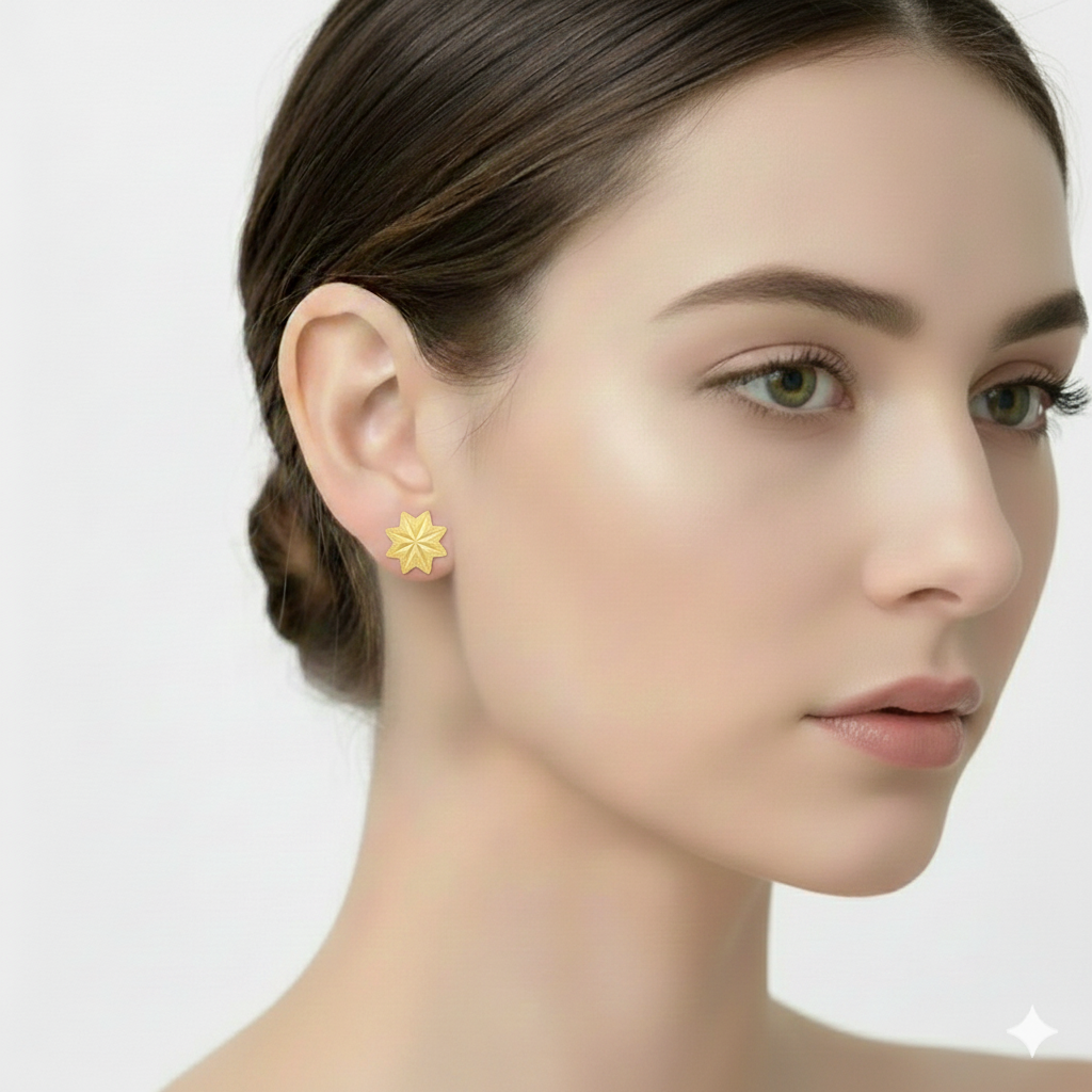 18k Gold Octa Flower Earrings - 18k Gold Earrings - Embellish Gold Jewelry & Diamond