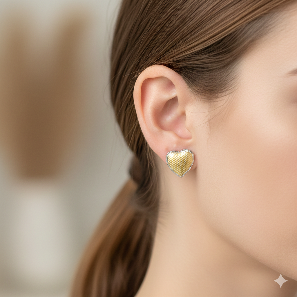 18K Gold Heart Earrings Dual Shade - 18k Gold Earrings - Embellish Gold