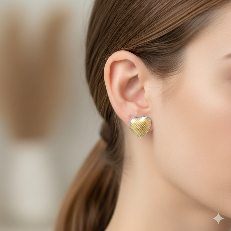 18K Gold Heart Earrings Dual Shade - 18k Gold Earrings - Embellish Gold