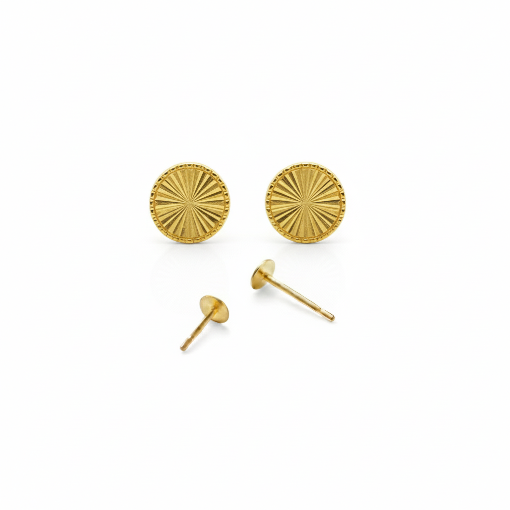 18K Real Gold Round Cut Earrings