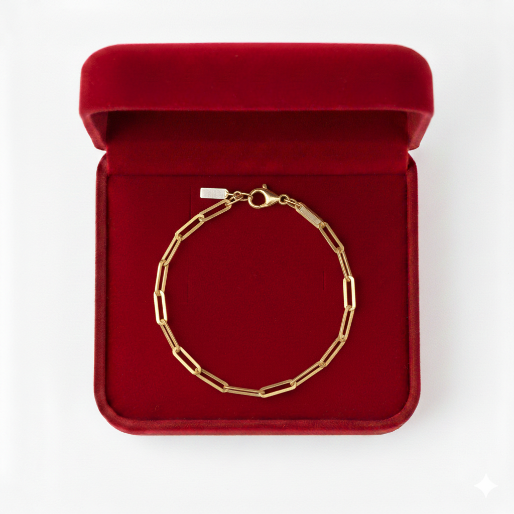 18k Gold Laser Paperclip Bracelet