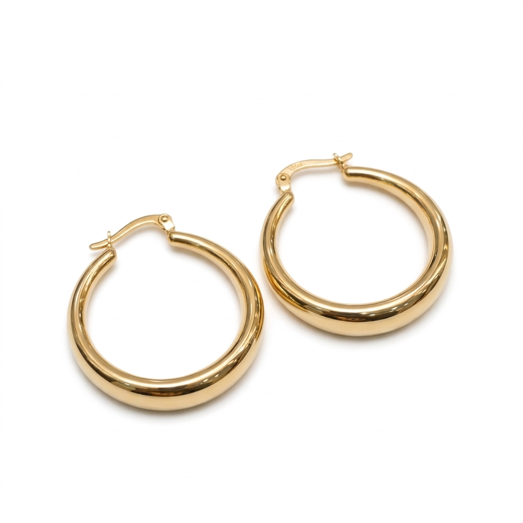 18k Gold Shiny Solid Loop Earrings - 18k Gold Earrings - Embellish Gold Jewelry & Diamond